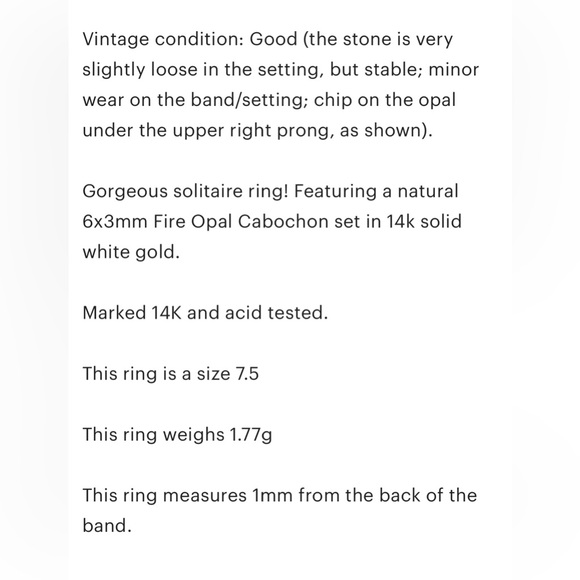 14K Fire Opal 6x3mm vintage rainbow iridescent oval Cabochon gold ring… - Picture 11 of 11
